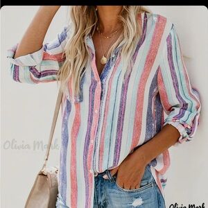 – Casual Striped Shirt, Button Up Top For Spring & Fall